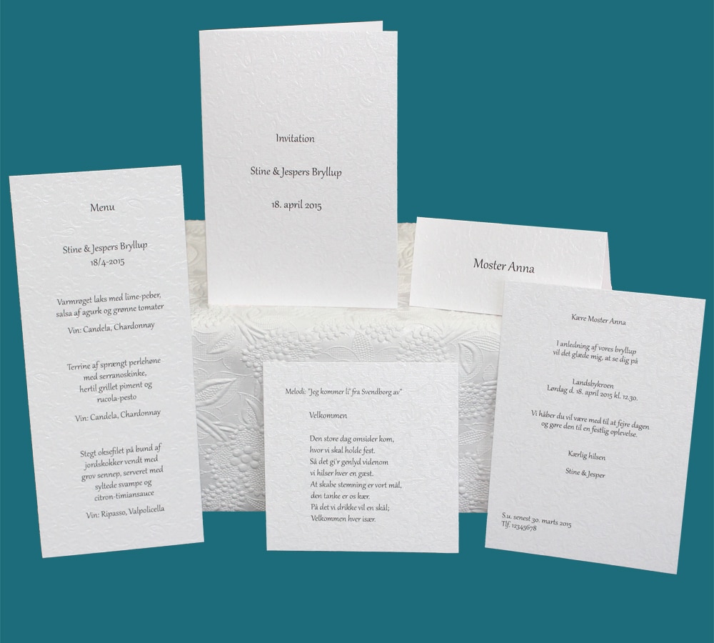 Enkle invitationer, bordkort, menukort til bryllup