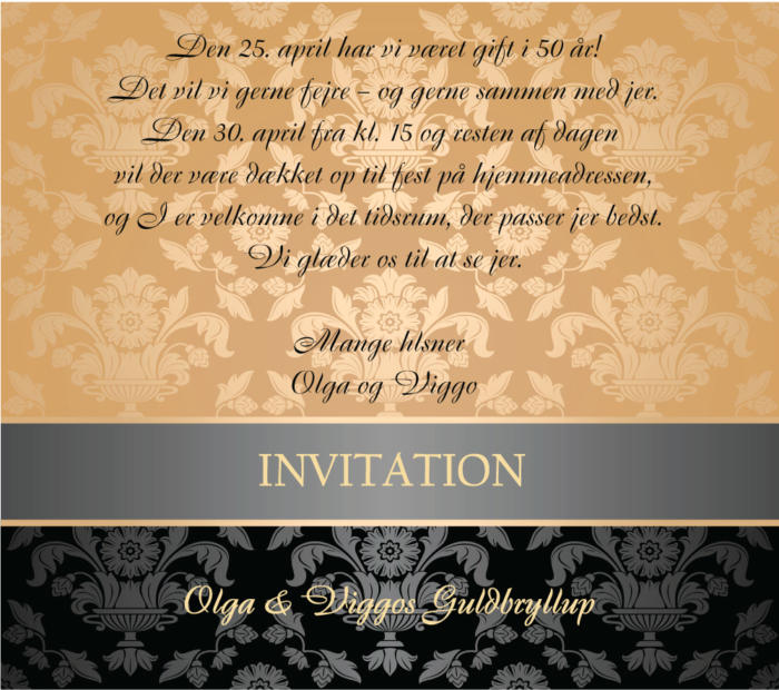 E-invitation guld, sort, grå