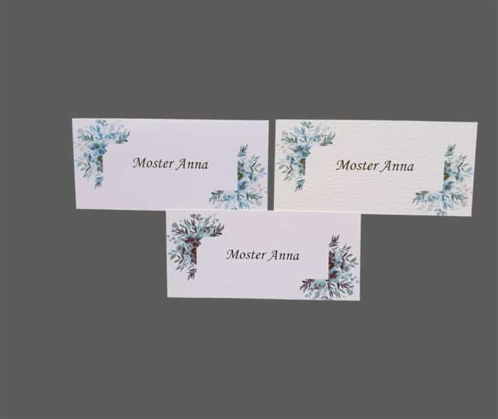 Bordkort med blå blomster - print på karton