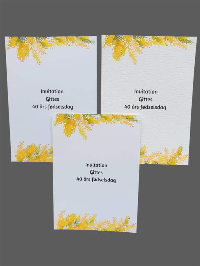 Invitation med gule blomster - print på karton