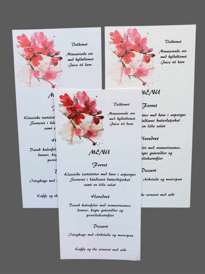 Menukort med kirsebærblomster - print på karton