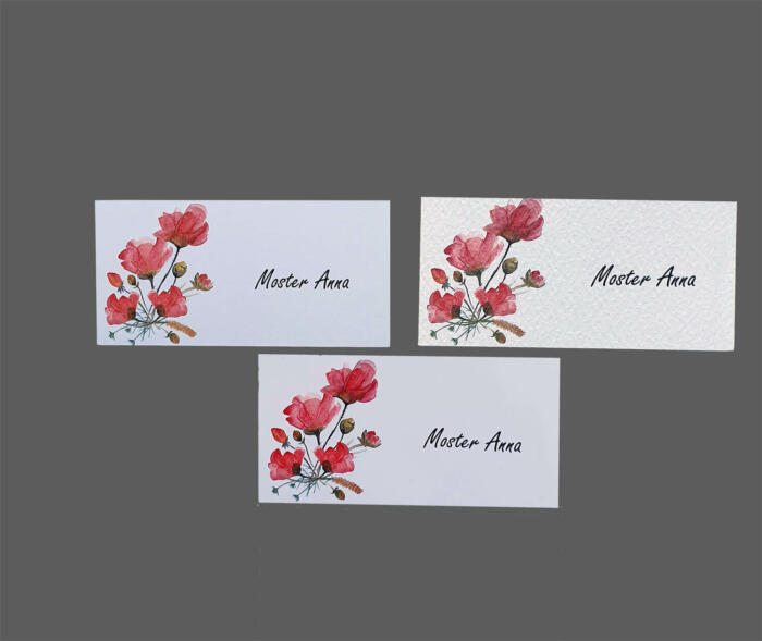 Bordkort med valmuer printet på 3 slags karton