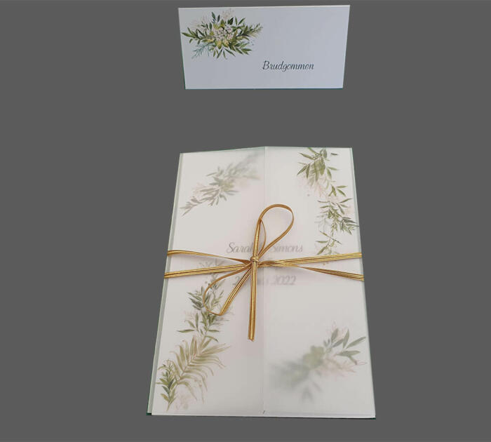 Bordkort og invitationer med grønne blade