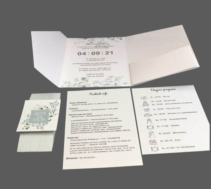 Pocketkort - invitation med ikoner - eucalyptus