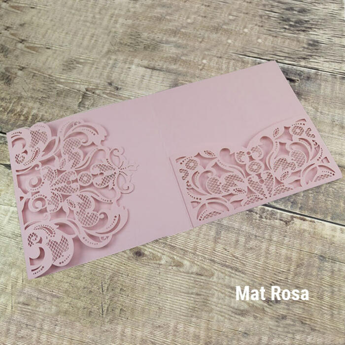 Lommekort med mønsterudskåret flap og lomme - rosafarvet