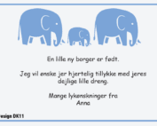 Barnedåbskort med lyseblå elefanter