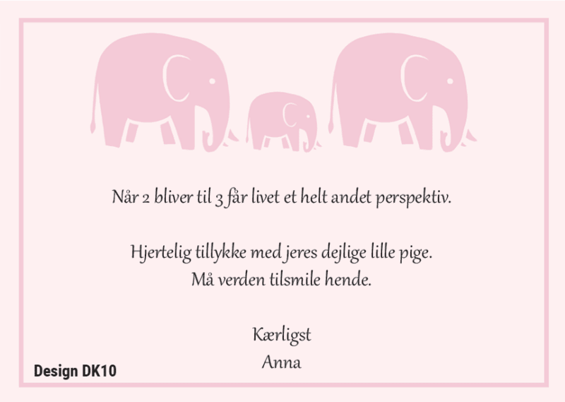 Barnedåbskort med lyserøde elefanter | Bestil med dine egen tekst