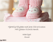 Barnedåbskort med små lyserøde sokker