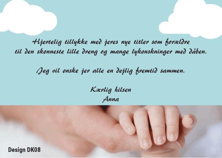 Sødt dåbskort med barnehånd | Bestil med dine egen tekst