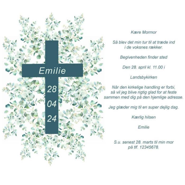 E-invitation med eucalyptus og kors